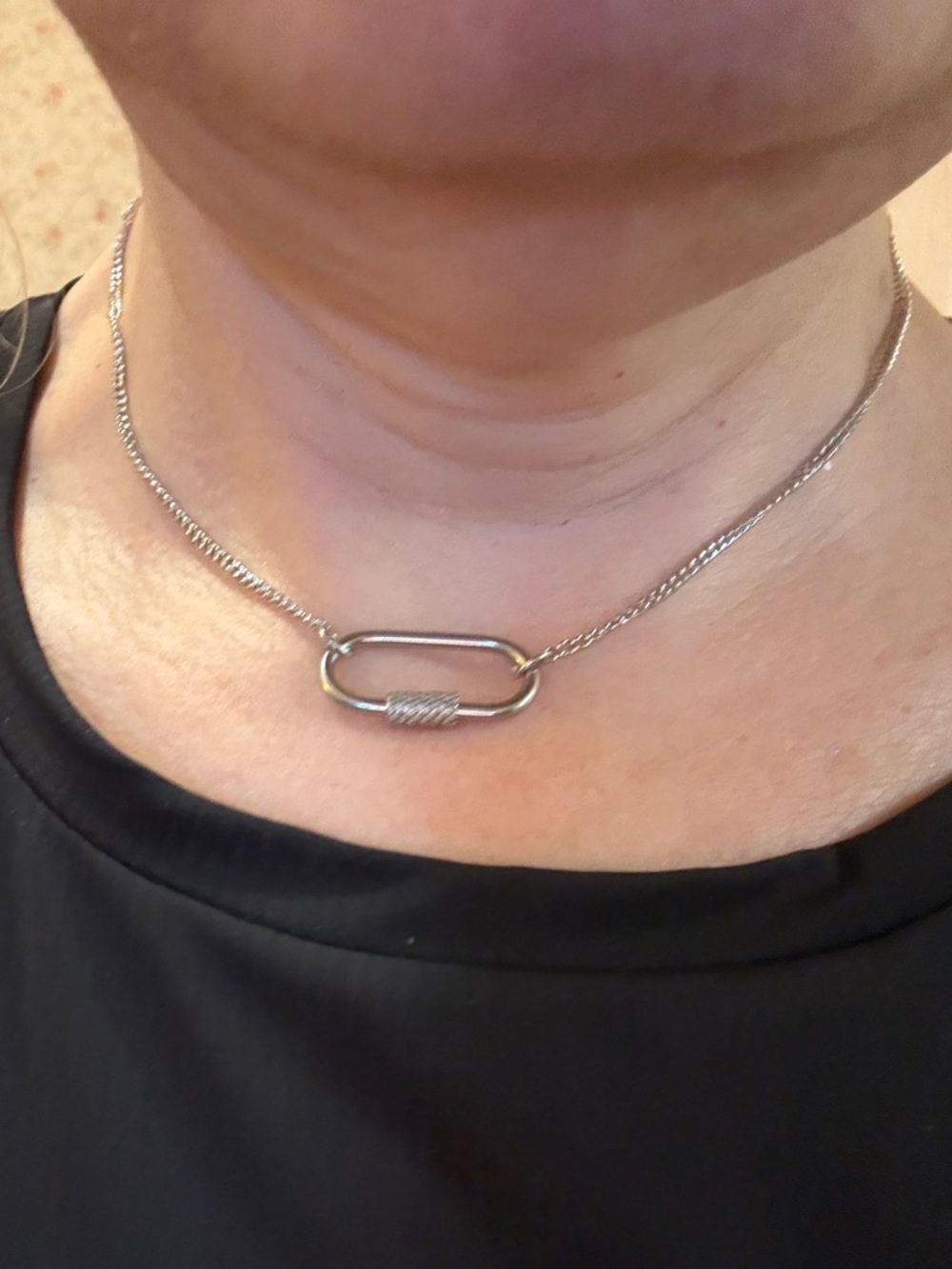 Hand-Crafted Silver Carabiner-Link Choker Necklace - Silver